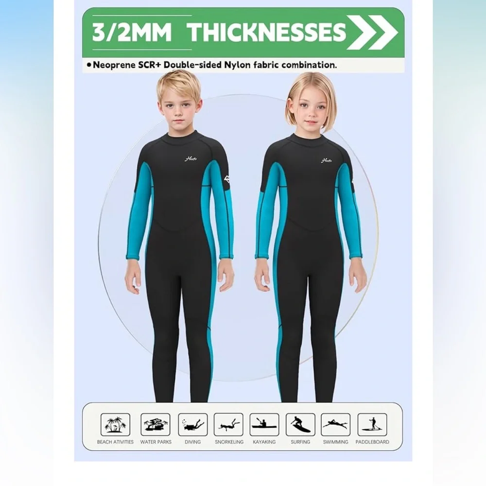 Hevto Kids Wetsuit for Boys Girls 3/2mm Neoprene Full Wet Suits Surfing